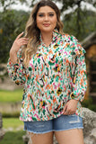 Multicolor Abstract Print 3/4 Puff Sleeve Ruffle Blouse