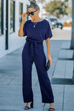 Red Belted Wide Leg Jumpsuit