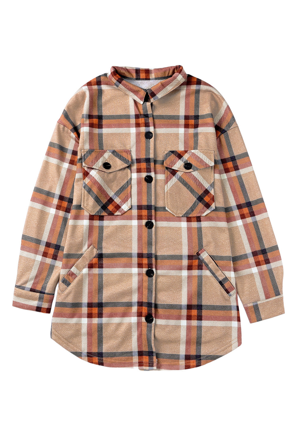 Chest Pockets Buttoned Oversized Plaid Shacket