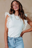 Lace Flutter Sleeve Ruffled Ribbed Blouse