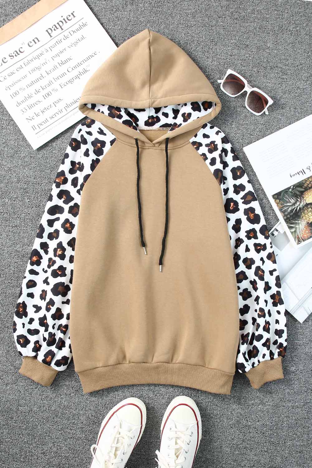 Leopard Bishop Sleeve Hooded Sweatshirt