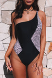 Leopard Splice One Shoulder One-piece Swimsuit