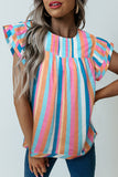 Striped Tiered Ruffle Cap Sleeve Top