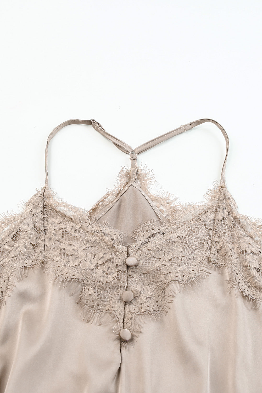 Lace Neckline Sleeveless Satin Bodysuit