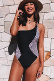 Leopard Splice One Shoulder One-piece Swimsuit