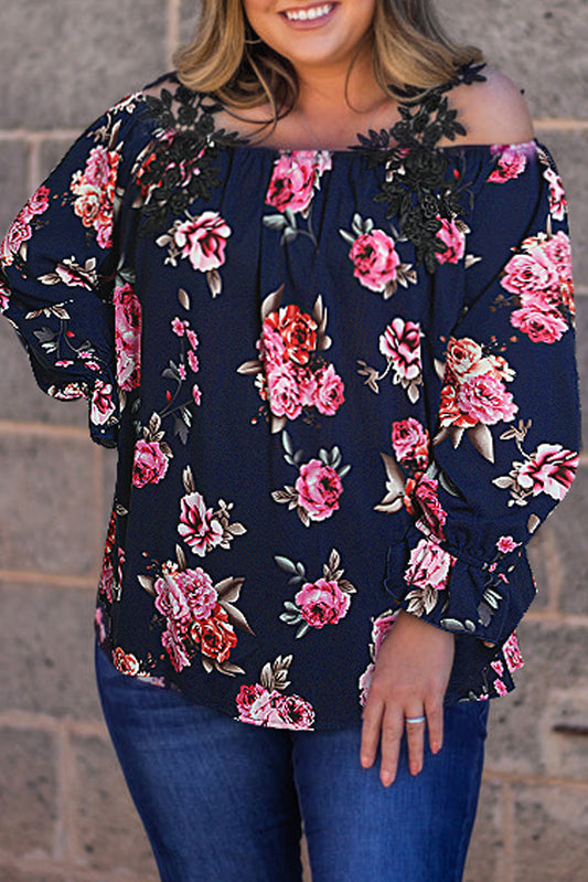 Plus Size Crochet Detail Cold shoulder Floral Blouse