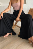 Gray Drawstring Smocked High Waist Wide Leg Pants