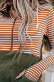 Striped Color Block Patchwork Thumbhole Sleeve Hoodie