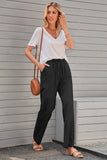 Drawstring Elastic Waist Pockets Long Straight Legs Pants