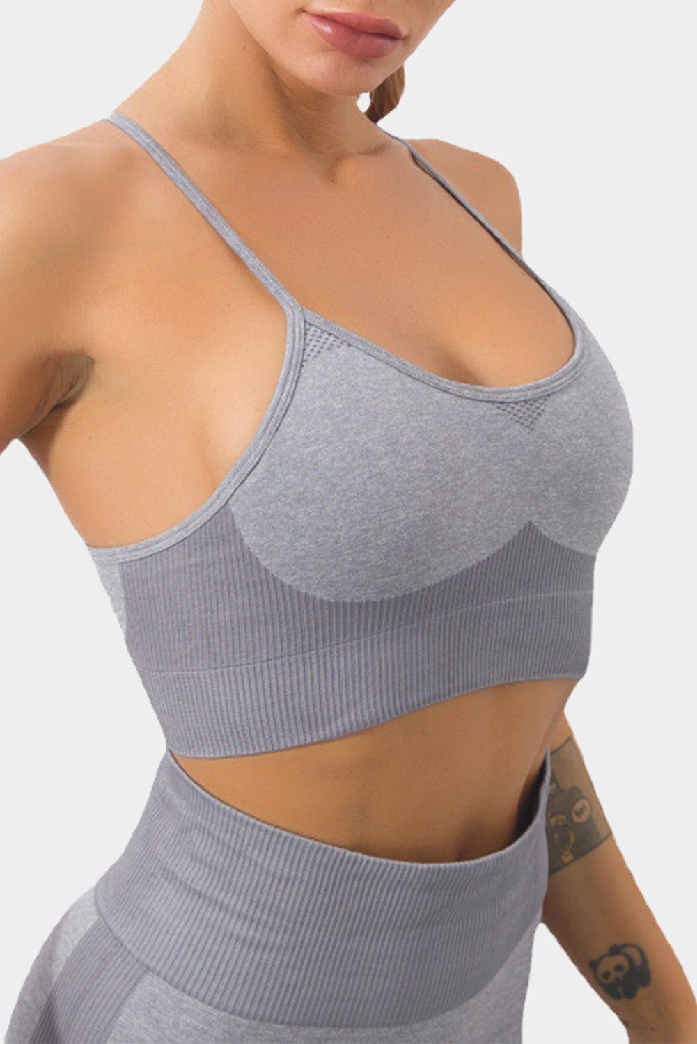 Ribbed Trim Spaghetti Strap Sports Bra