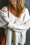 Ribbed Knit Round Neck Slouchy Chunky Sweater