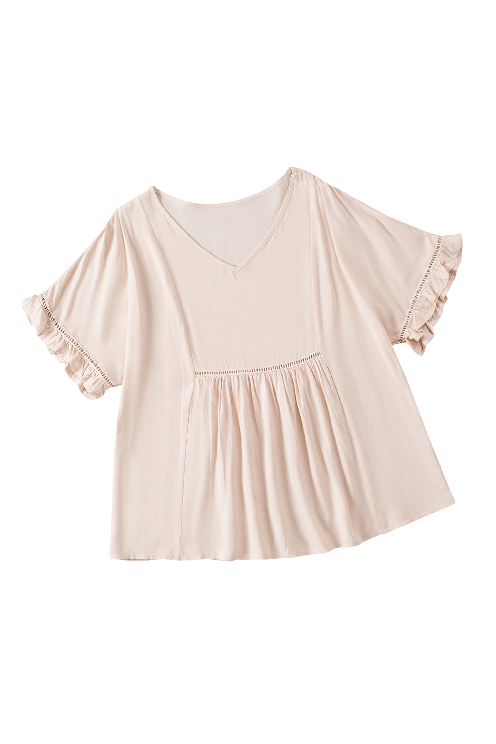 Ruffled Lace Detail Loose V Neck Top