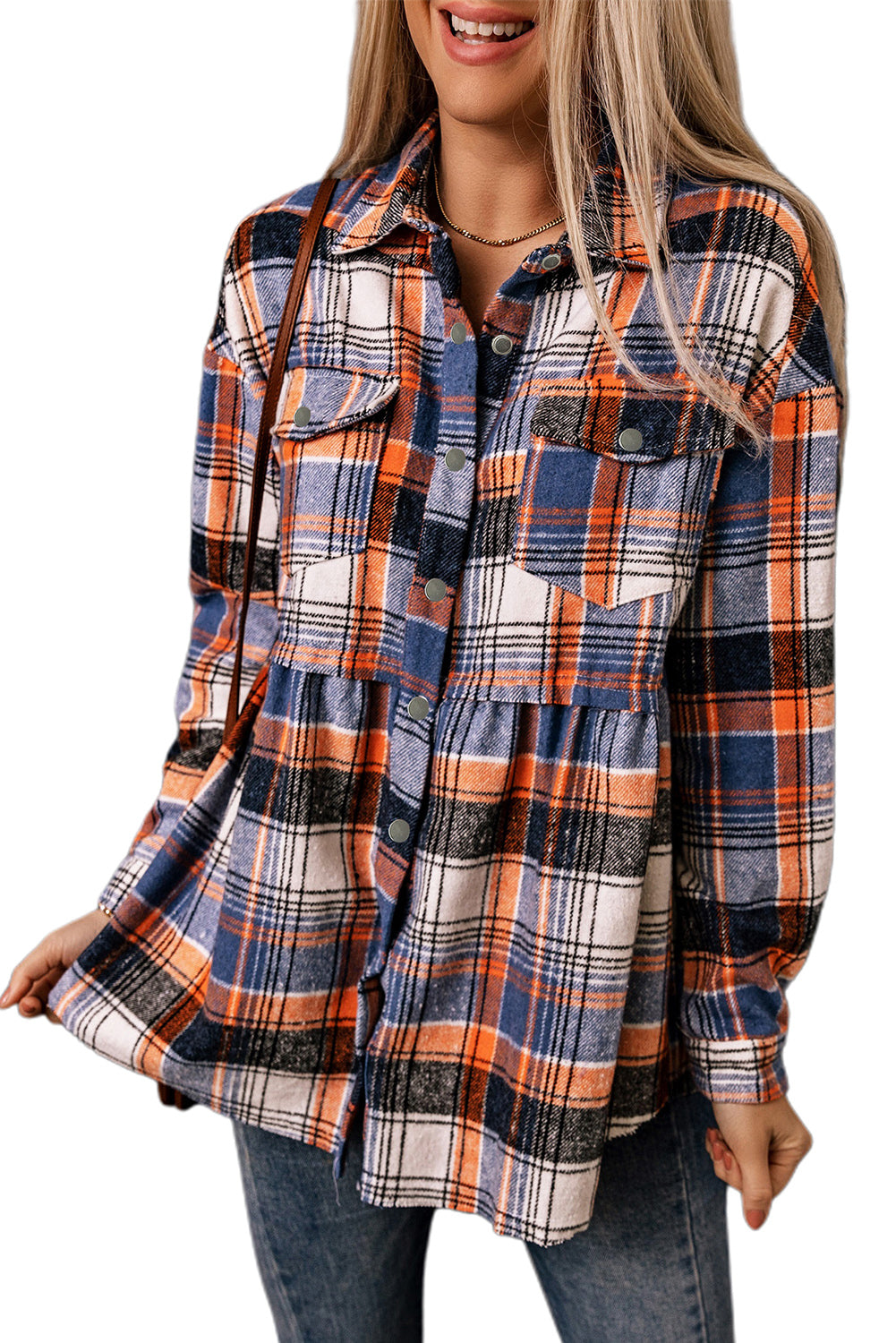 Plaid Button Down Ruffled Shirt Jacket