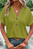 Eyelet Button-Accent Notch Neck Top