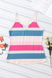 Striped Color Block Notched Neck Tank Top