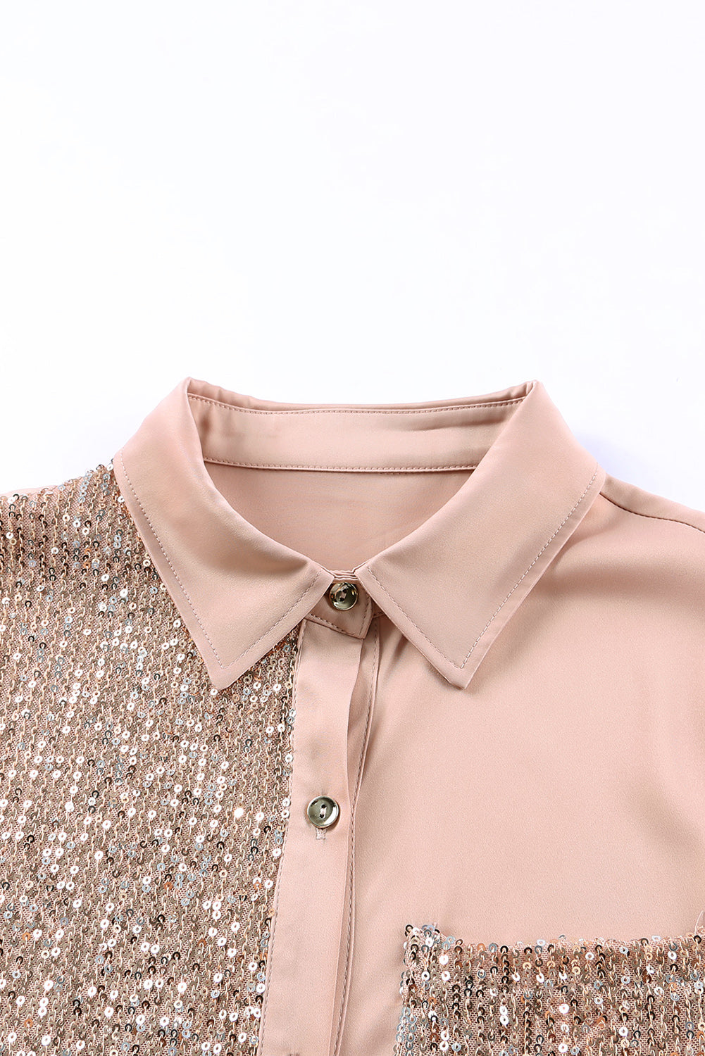 Sequin Splicing Pocket Buttoned Shirt Dress