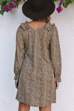 Leopard Frill Trim V Neck Dress