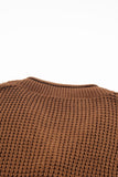 Khaki Pointelle Knit Button V Neck Drop Shoulder Sweater