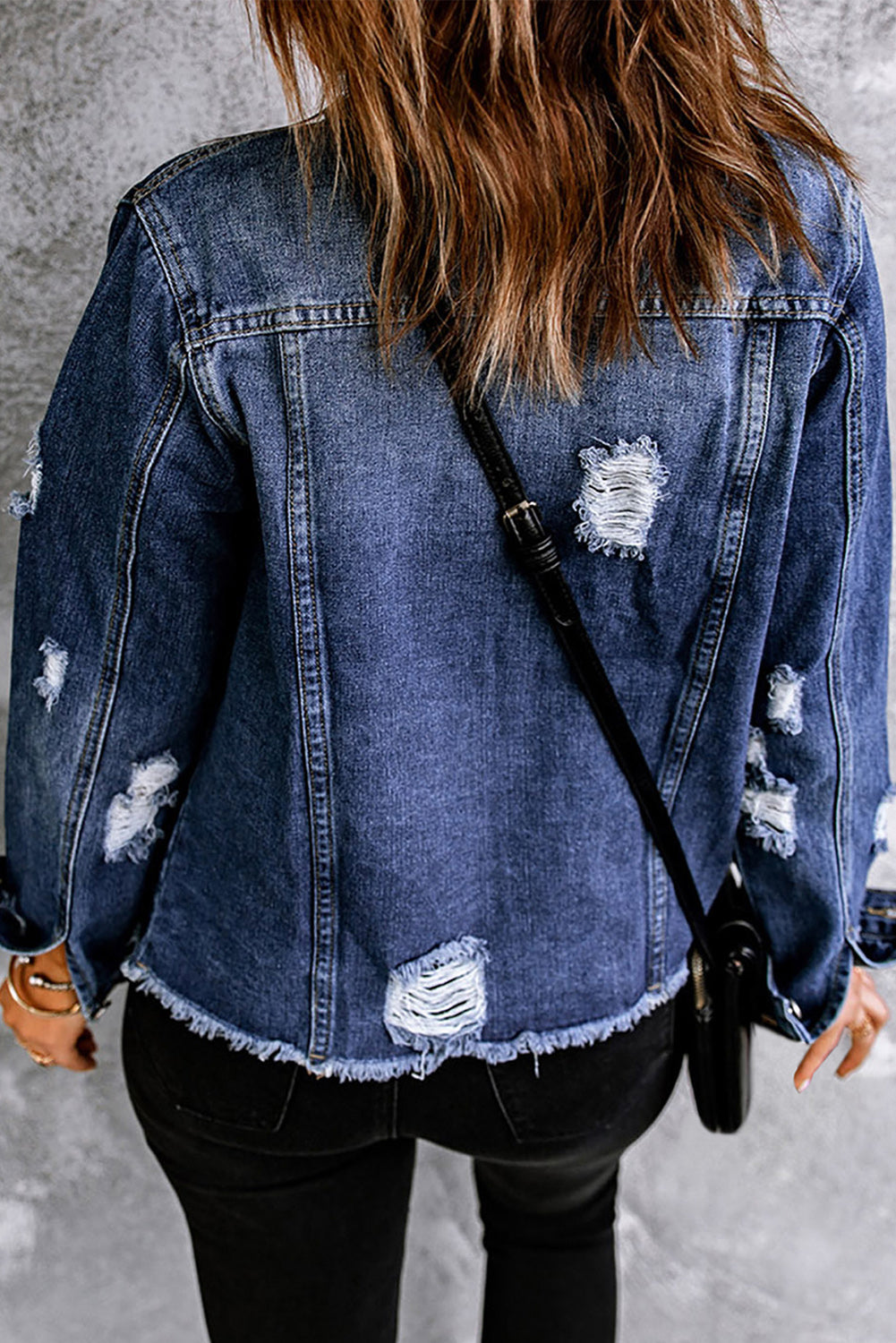 Veste en jean vieilli à motif imprimé bleu