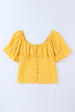 Blouse jaune froncée boutonnée à manches bouffantes