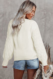 Cable Puff Sleeve Lace V Neck Sweater