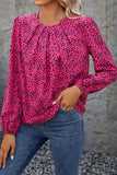 Leopard Print Pleated Blouse with Keyhole