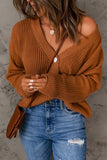 V Neck Drop Shoulder Buttons Cardigan