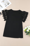 Lace Ruffle Sleeve Round Neck T Shirt