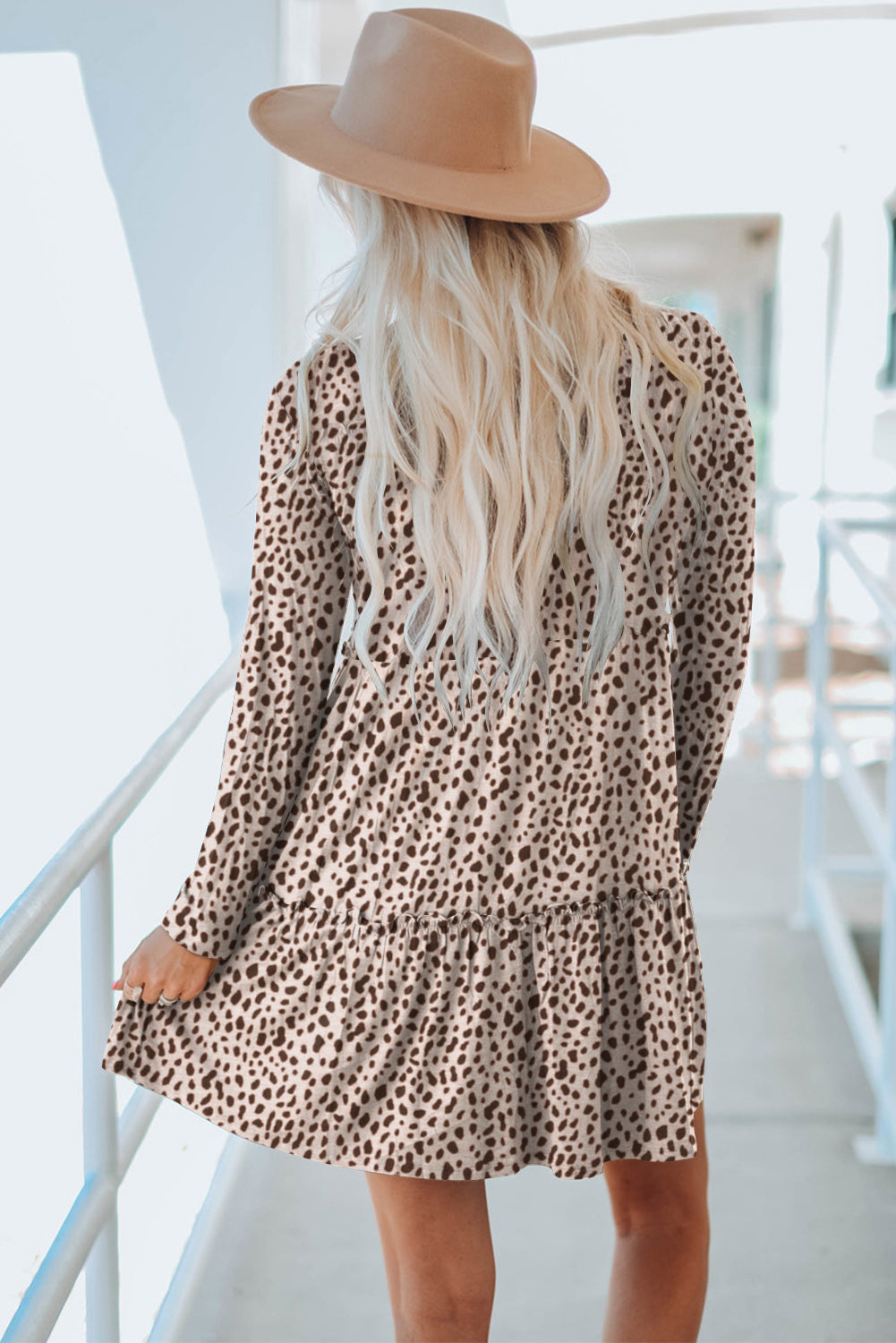 Leopard Animal Print Tiered Long Sleeve Dress