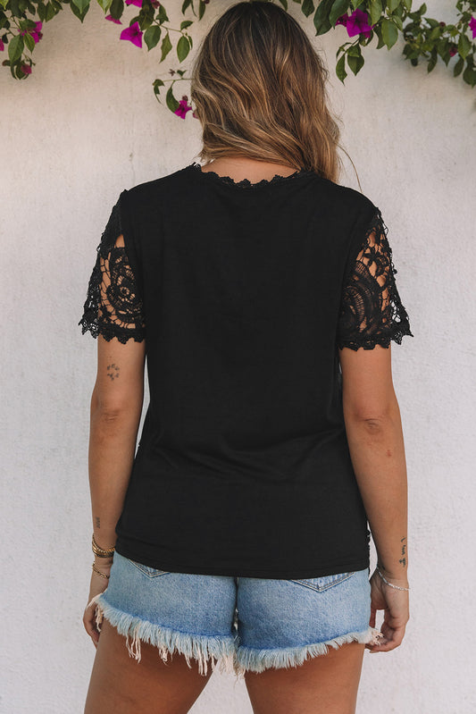 Lace Overlay Short Sleeve Top