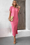 Robe t-shirt longue rose à col rond et manches chauve-souris