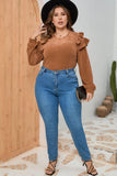 Plus Size Solid Ruffled Tiered Long Sleeve Top