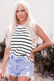 Striped Print Shoulder Pads Boxy Tank Top