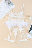 3pcs Lace Mesh Lingerie Set with Feather Garter Belt