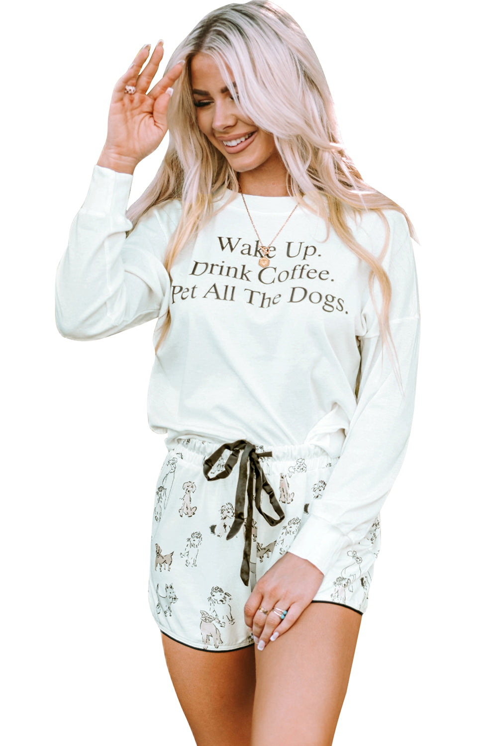 Long Sleeve Letters Pullover and Animal Shorts Lounge Set