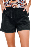 Solid Color Drawstring Frayed Hem Pocketed Shorts