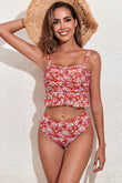 Dainty Floral Print Ruffle Trim 2pcs Bikini Swimsuit