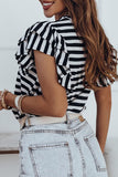 Stripe Print Tiered Ruffled Sleeve Tee