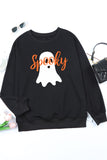 Black Halloween Spooky Ghost Print Crewneck Pullover Sweatshirt