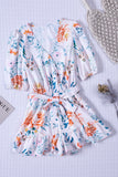 Floral Print Puff Sleeves Romper