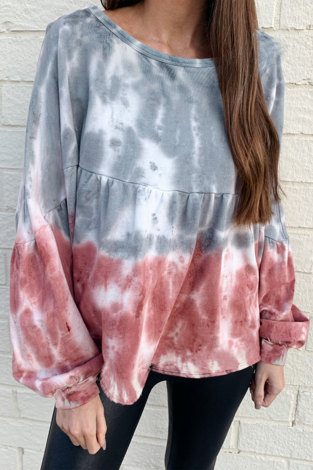 Tie Dye Bishop Sleeve Loose Sweatshirt