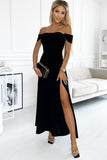 Thigh High Split Sheath Off Shoulder Evening Dress