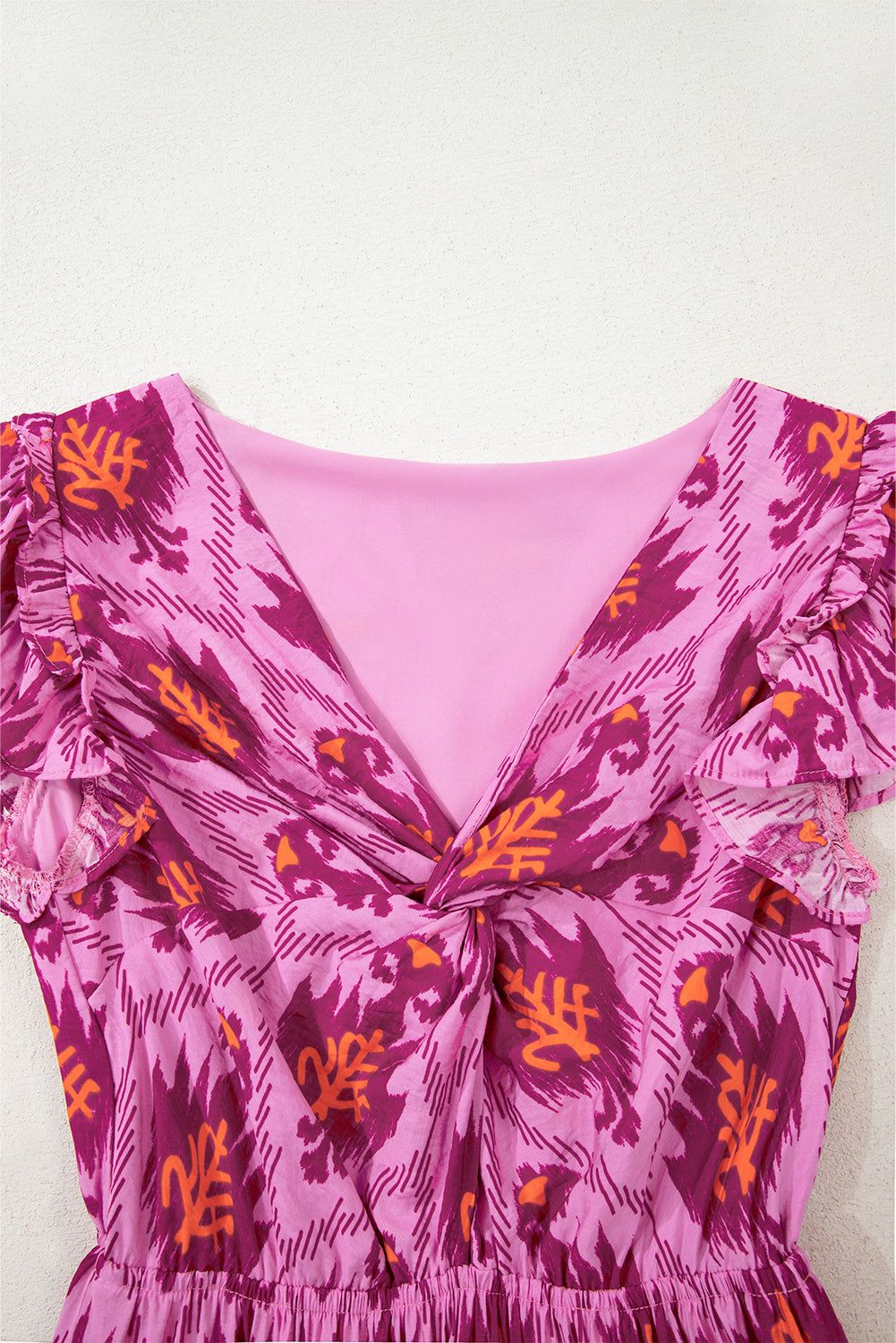 Bonbon Retro Print Twisted Front Ruffled Sleeve Maxi Dress