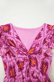 Bonbon Retro Print Twisted Front Ruffled Sleeve Maxi Dress