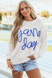 Dark Blue Tinsel Game Day Drop Shoulder Graphic Sweatshirt