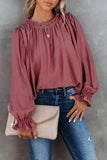 Frilled Neck Ruffled Long Sleeve Blouse