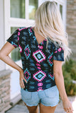 Western Fashion Aztec Print Crisscross V Neck Top