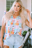 Polka Dot Print Ruffled Sleeve Babydoll Blouse