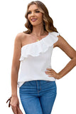 Ruffle One Shoulder Crinkle Tank