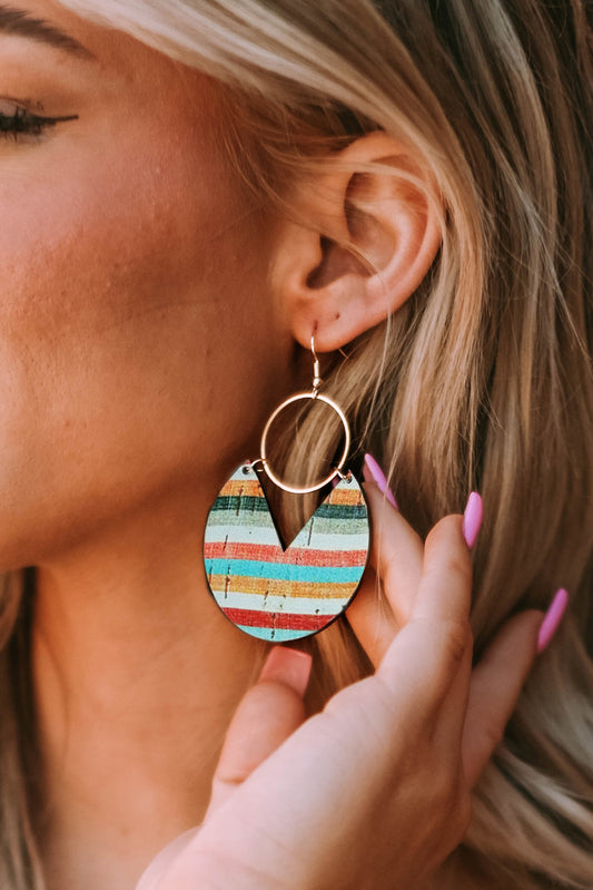 Boho Striped Print Wood Drop Earrings